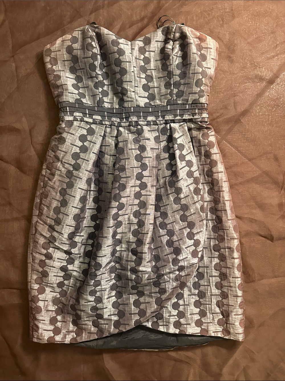 Max & Cleo Strapless Silver-Gray Polka Dot Cocktail Dress